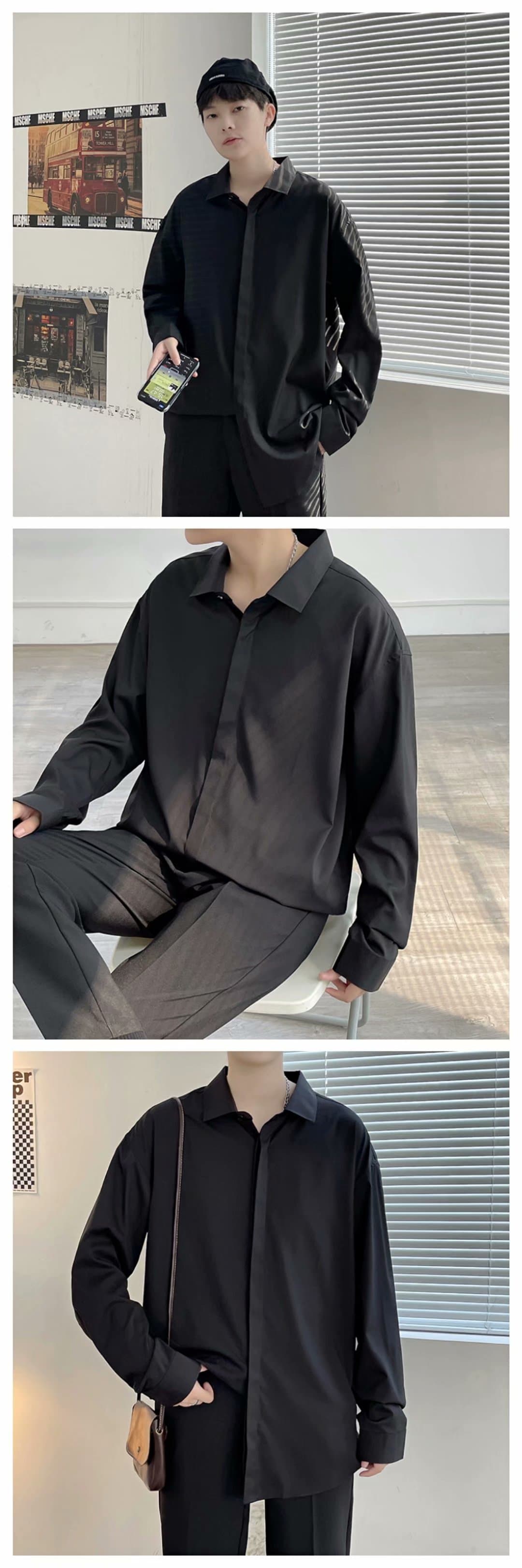 黒シャツ ゆったりシルエット 上質シャツ