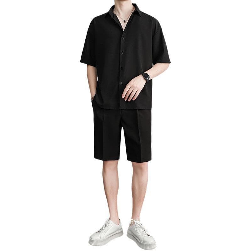 黒シャツ シンプル快適リラックスシャツ