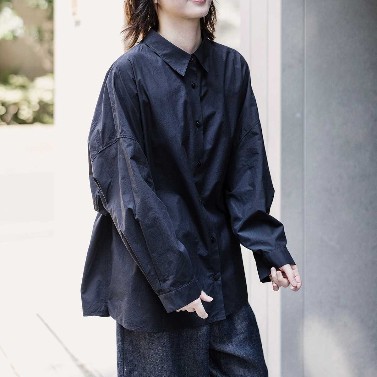 黒シャツ ゆったり大人のコットンオーバーシャツ