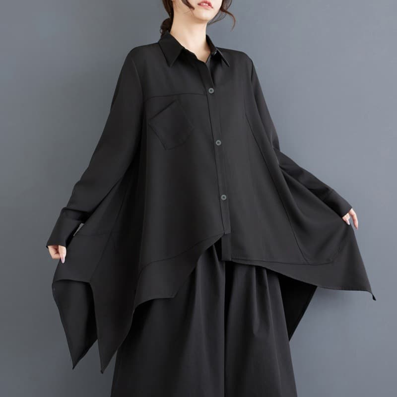 黒シャツ アシンメトリーデザインシャツ