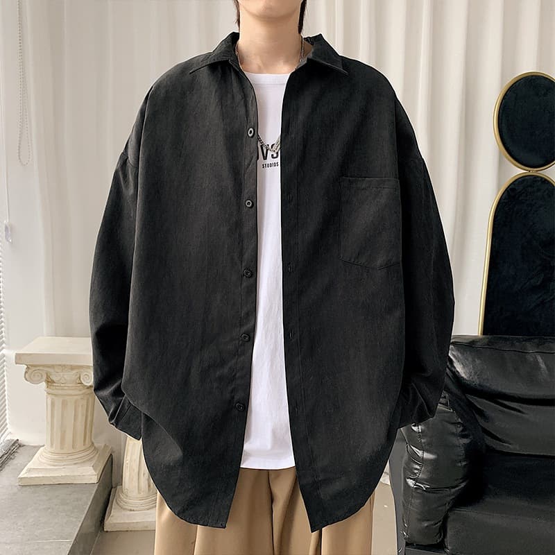 黒シャツ シンプル無地ゆったりシャツ