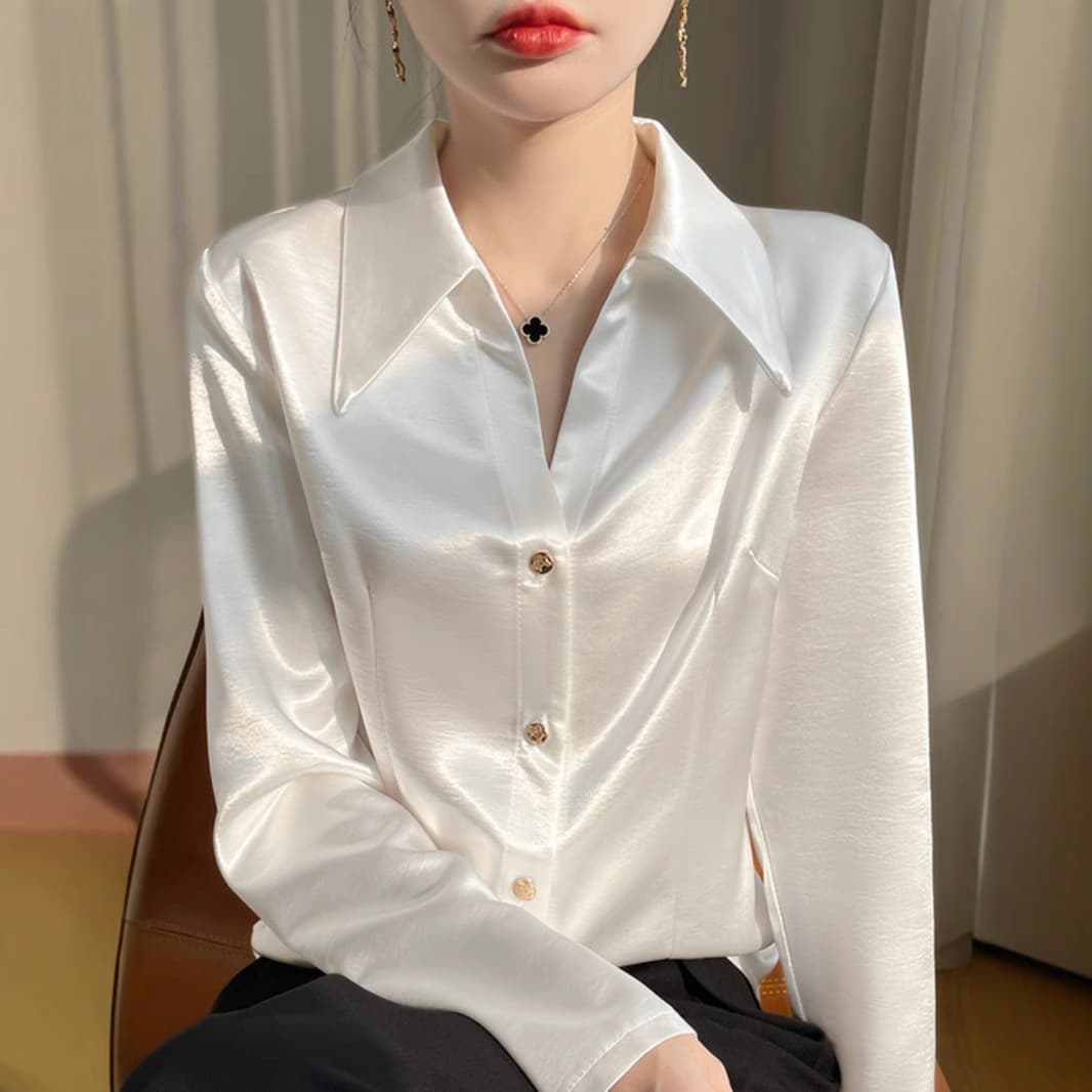 黒シャツ 艶やか光沢サテンドレスシャツ
