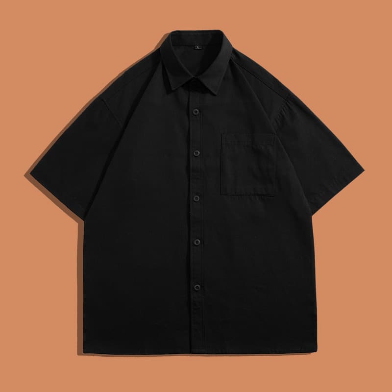 黒シャツ ゆったりドロップショルダー無地シャツ