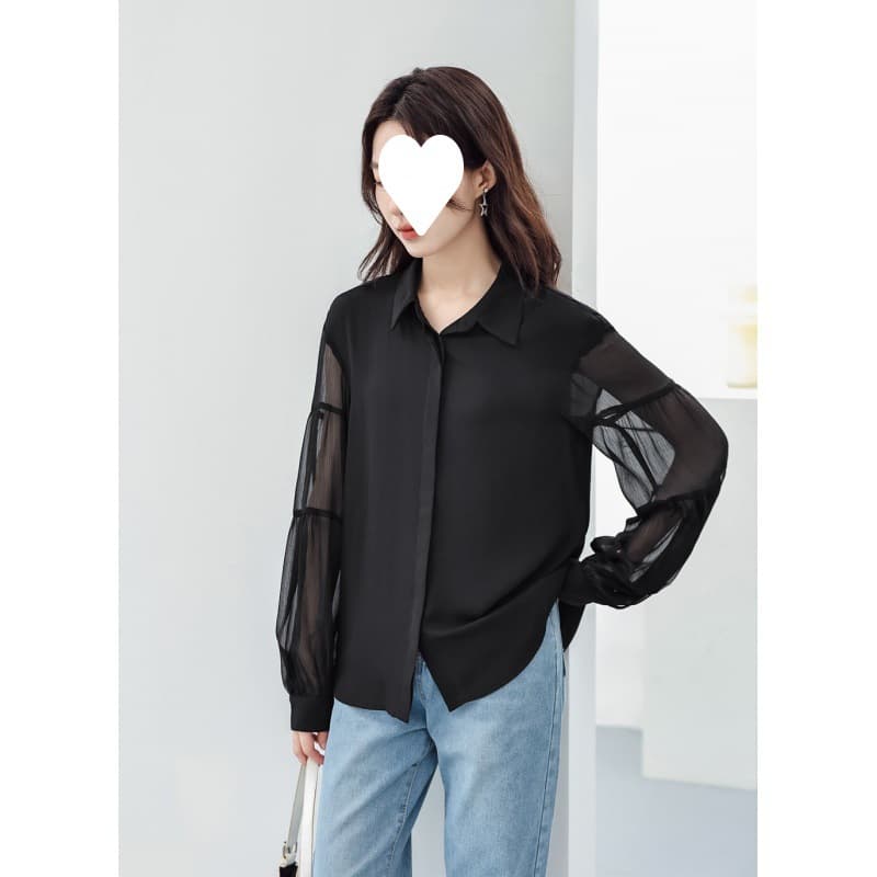 黒シャツ シースルー袖シャツ