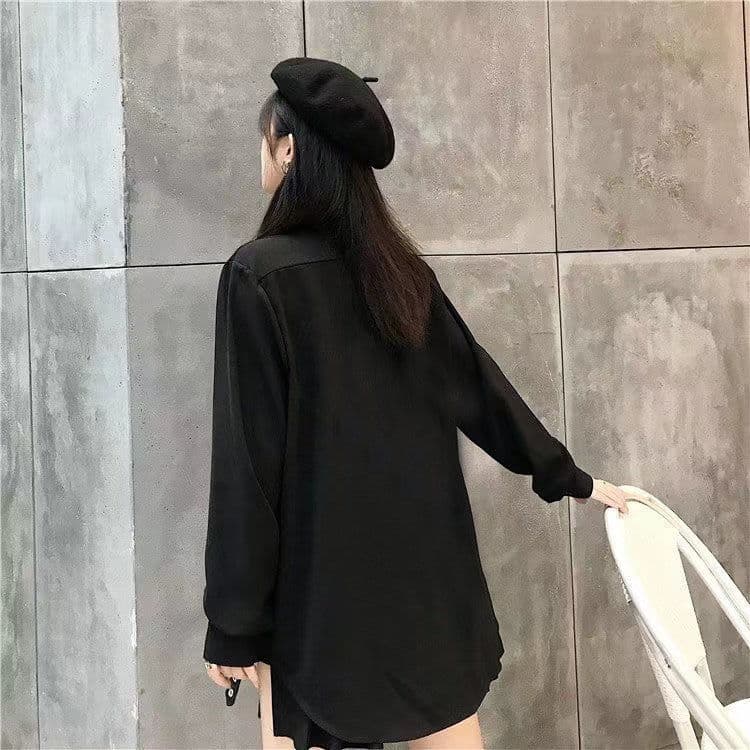 黒シャツ モード系オーバーサイズミリタリーシャツ