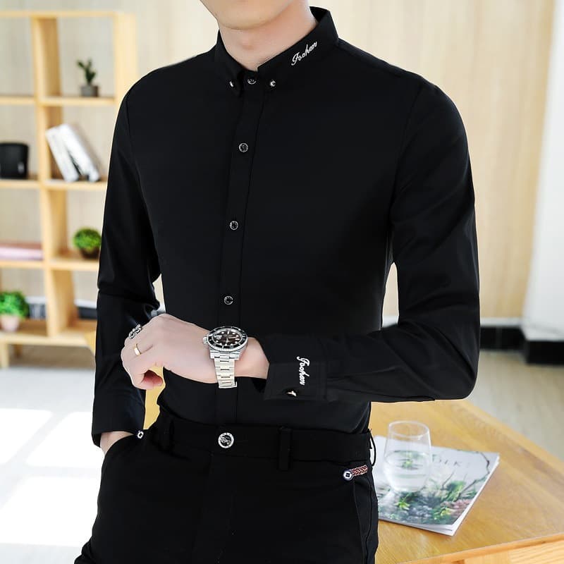 黒シャツ 上質シルエット スリムフィット ドレスシャツ