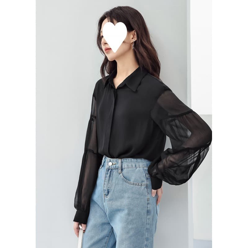 黒シャツ シースルー袖シャツ