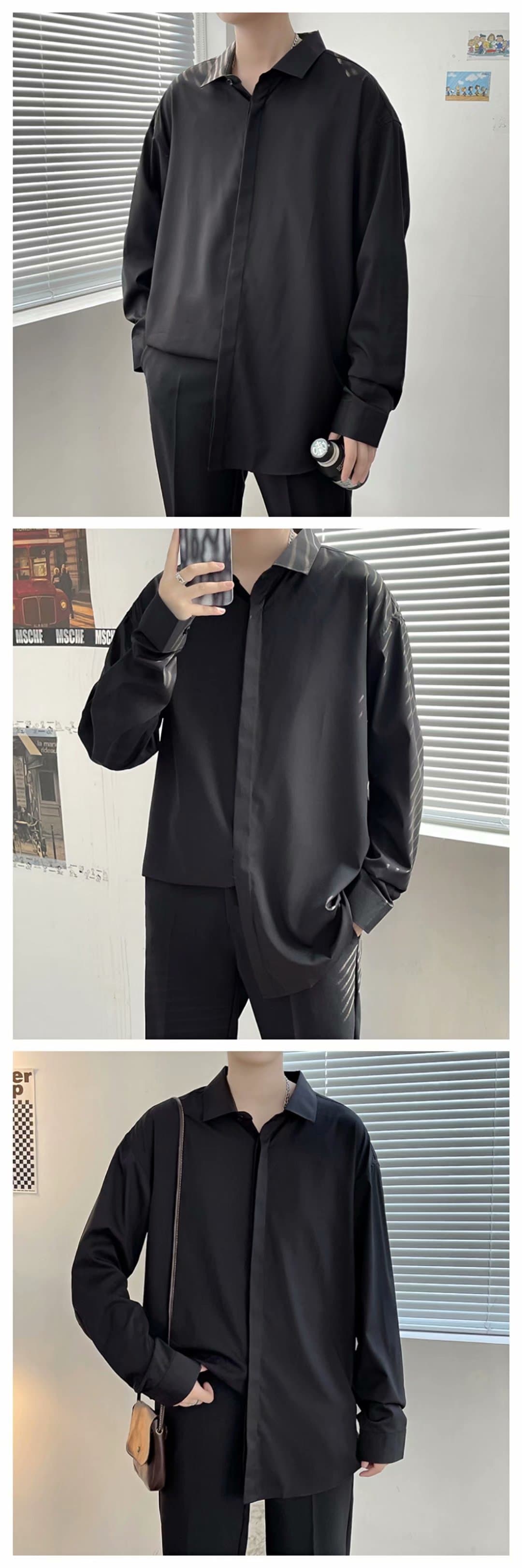 黒シャツ ゆったりシルエット 上質シャツ