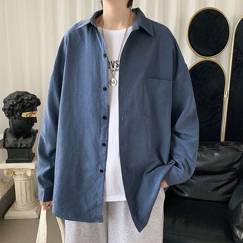 黒シャツ シンプル無地ゆったりシャツ