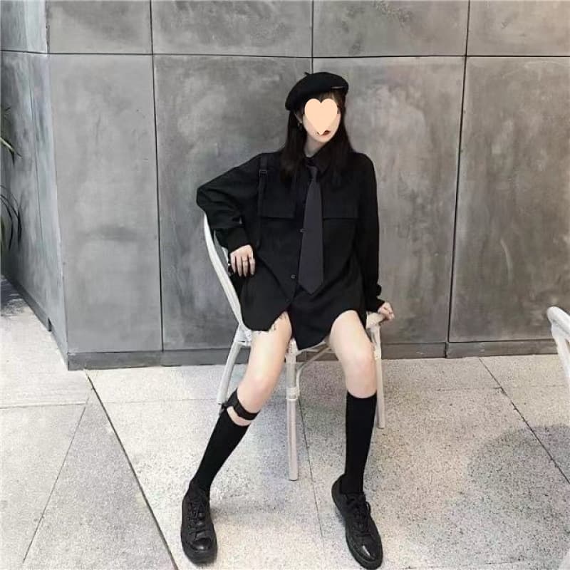 黒シャツ モード系オーバーサイズミリタリーシャツ