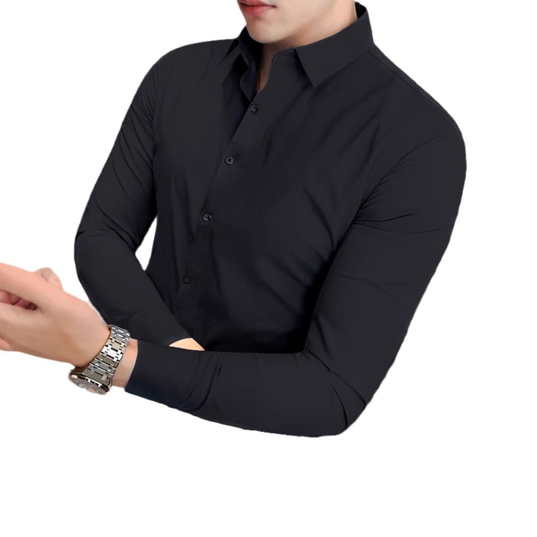 黒シャツ スタイリッシュストレッチ美シルエットシャツ