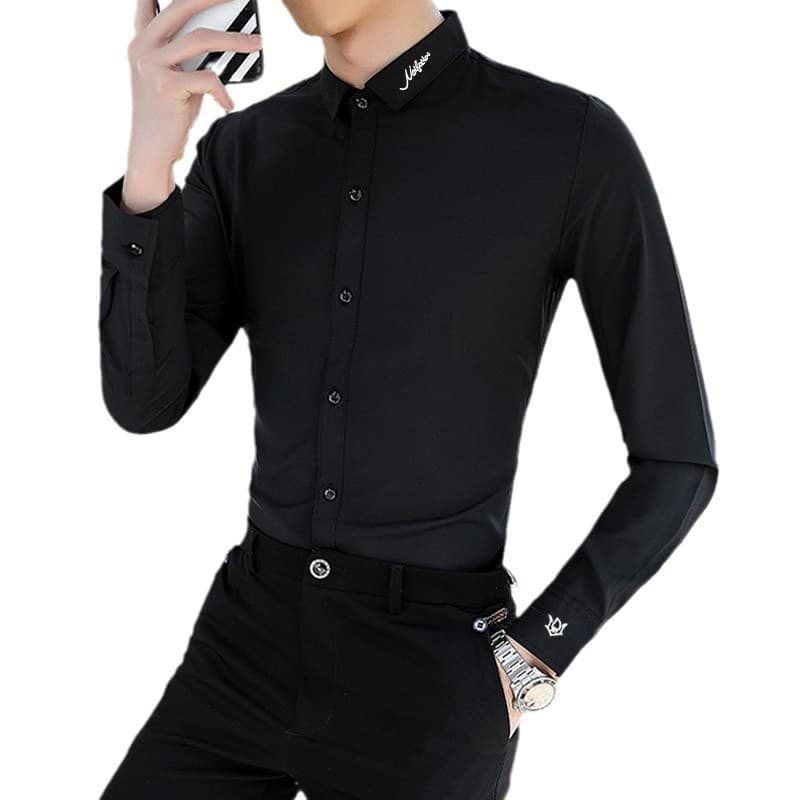 黒シャツ 上質シルエット スリムフィット ドレスシャツ