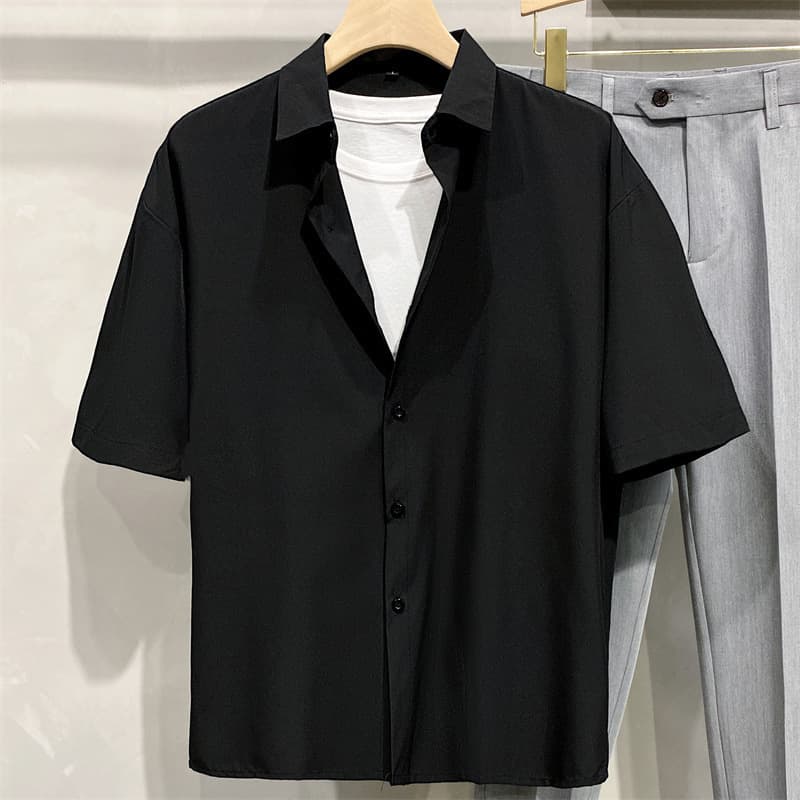 黒シャツ シンプル快適リラックスシャツ