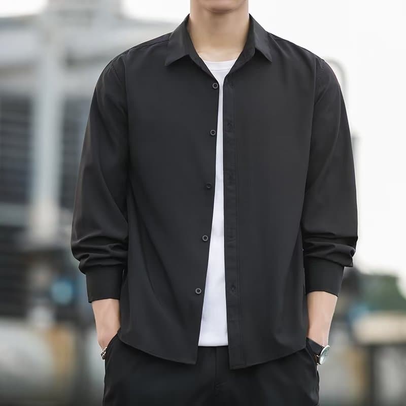黒シャツ シンプル系カジュアル長袖シャツ