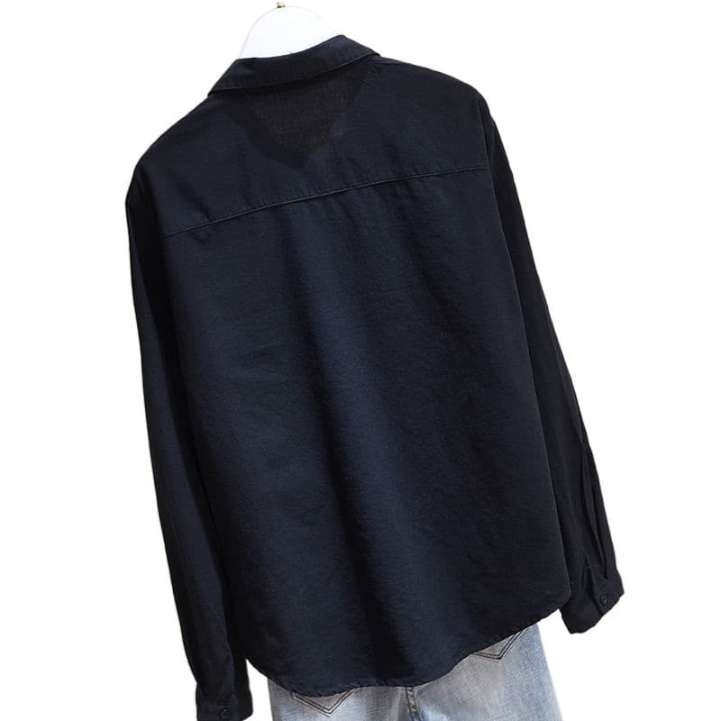 黒シャツ なめらか素材シンプルベーシックシャツ