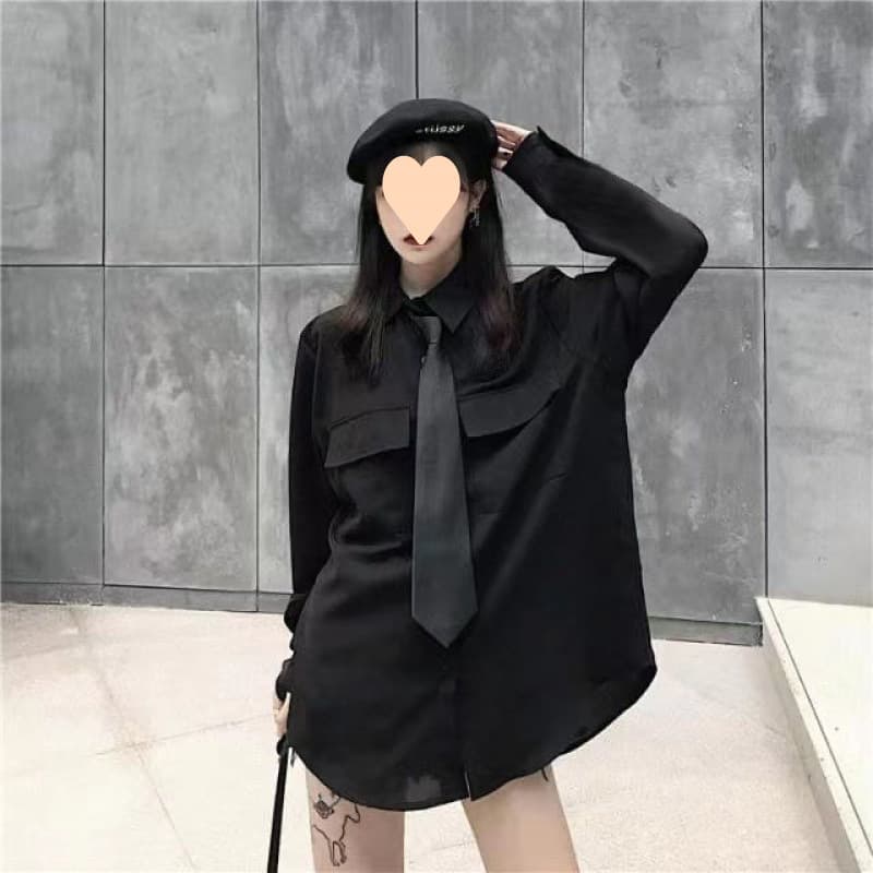 黒シャツ モード系オーバーサイズミリタリーシャツ