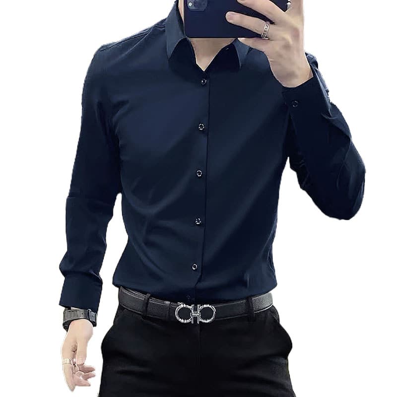 黒シャツ シンプル 細身ビジネスシャツ
