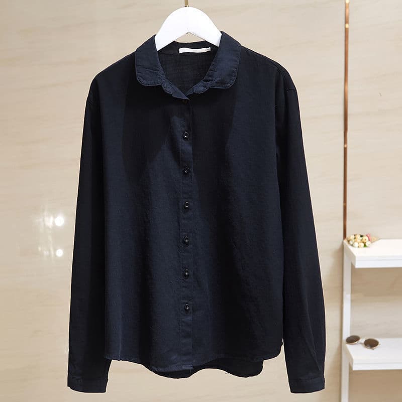 黒シャツ なめらか素材シンプルベーシックシャツ