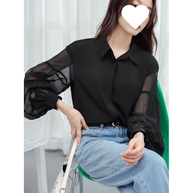 黒シャツ シースルー袖シャツ