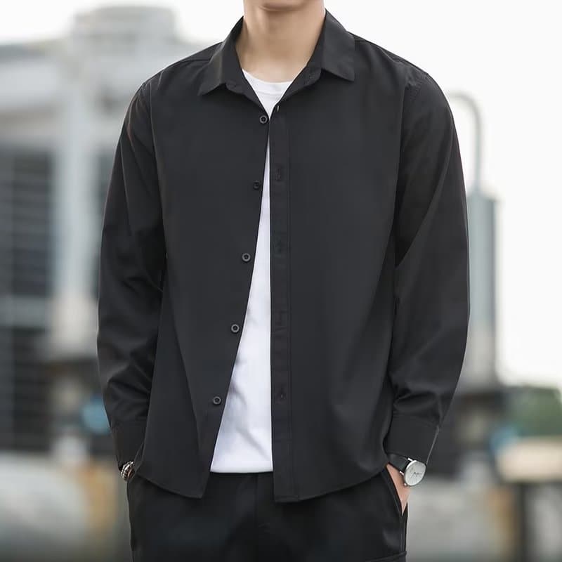 黒シャツ シンプル系カジュアル長袖シャツ