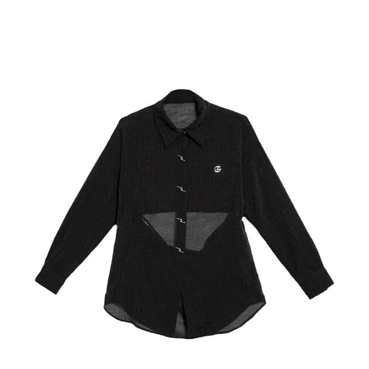 黒シャツ 波紋模様シアーシャツ