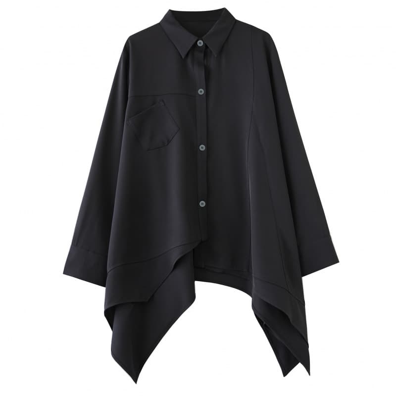 黒シャツ アシンメトリーデザインシャツ