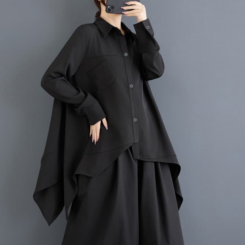黒シャツ アシンメトリーデザインシャツ