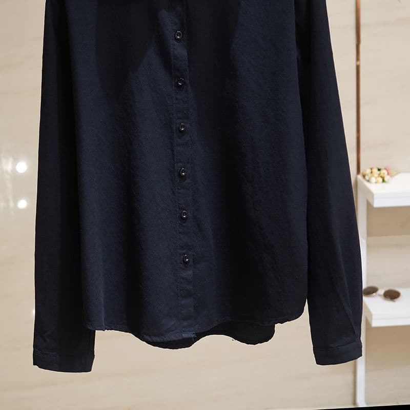 黒シャツ なめらか素材シンプルベーシックシャツ
