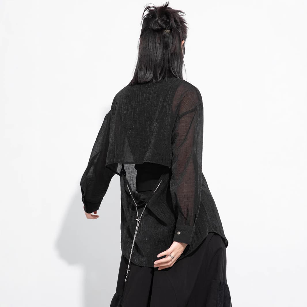 黒シャツ 波紋模様シアーシャツ