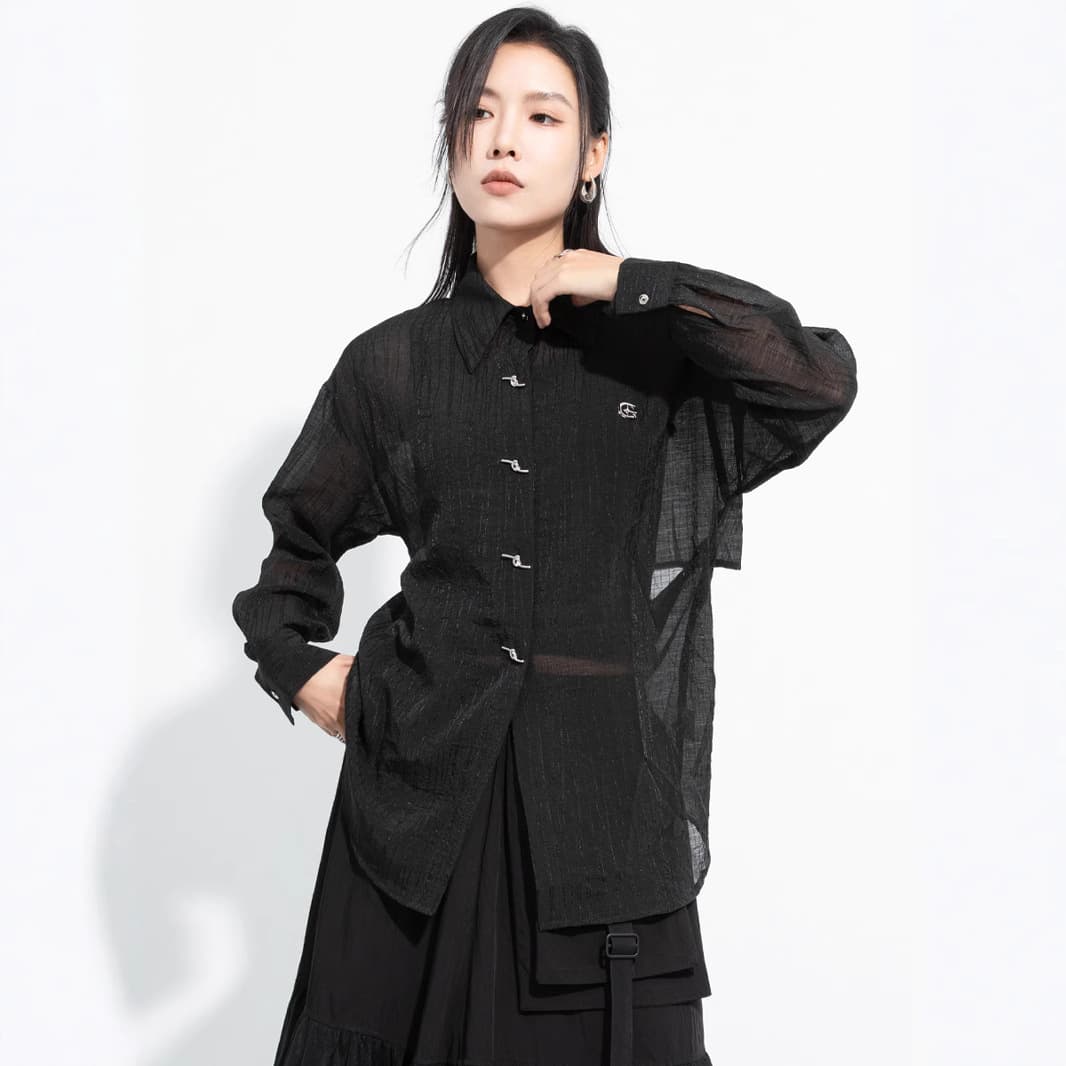 黒シャツ 波紋模様シアーシャツ
