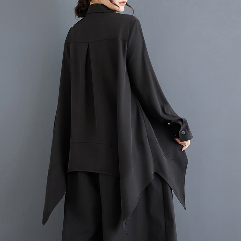 黒シャツ アシンメトリーデザインシャツ