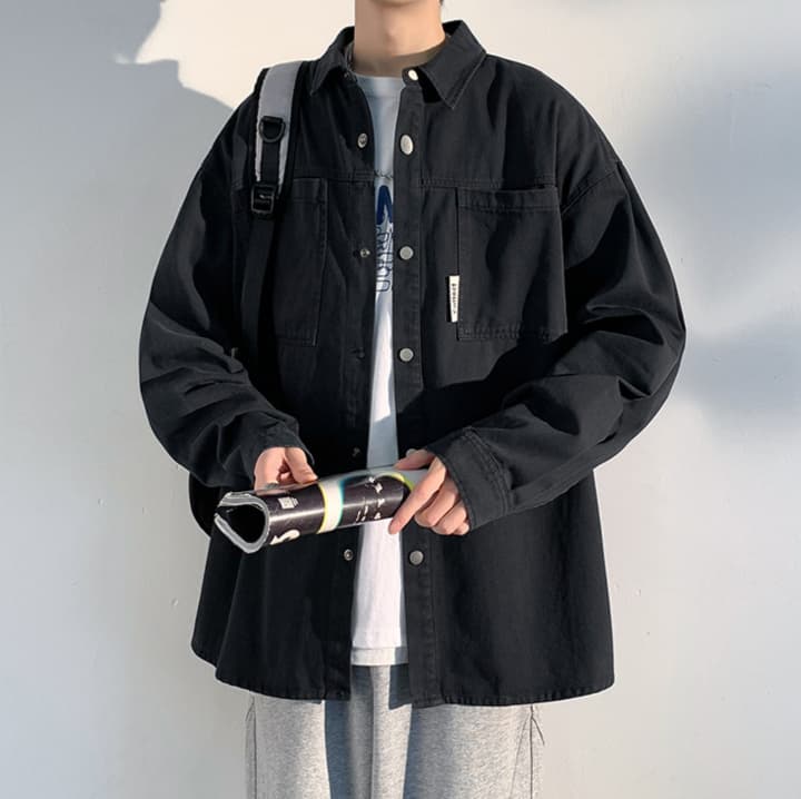 黒シャツ ワークデザイン シャツジャケット