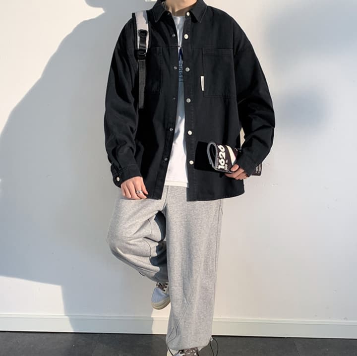 黒シャツ ワークデザイン シャツジャケット