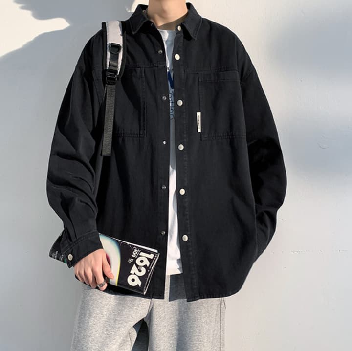 黒シャツ ワークデザイン シャツジャケット