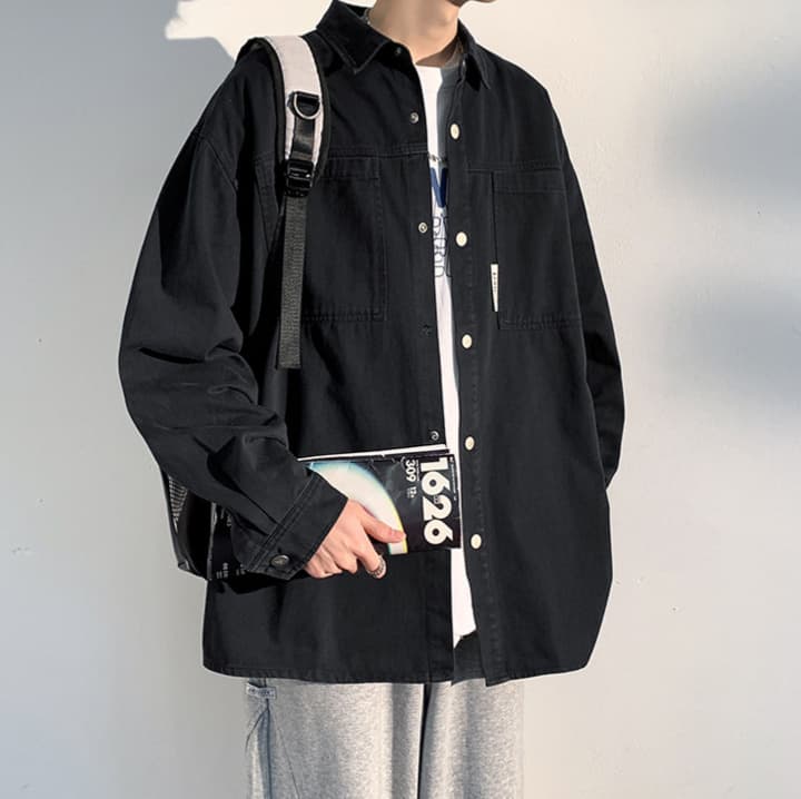 黒シャツ ワークデザイン シャツジャケット