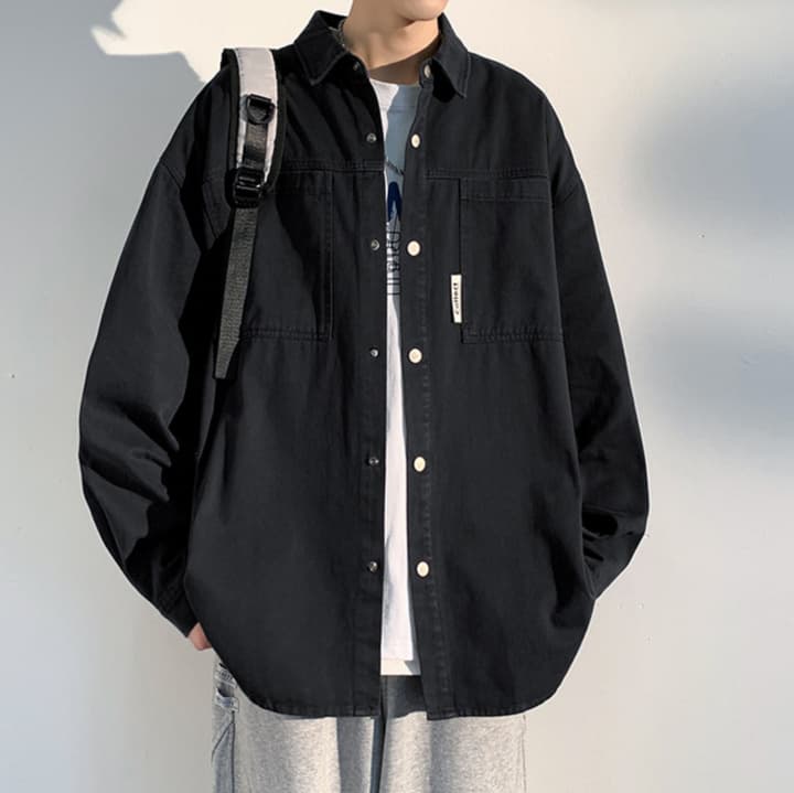 黒シャツ ワークデザイン シャツジャケット