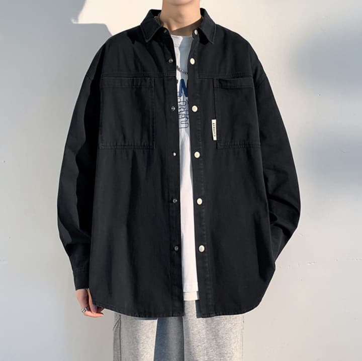 黒シャツ ワークデザイン シャツジャケット