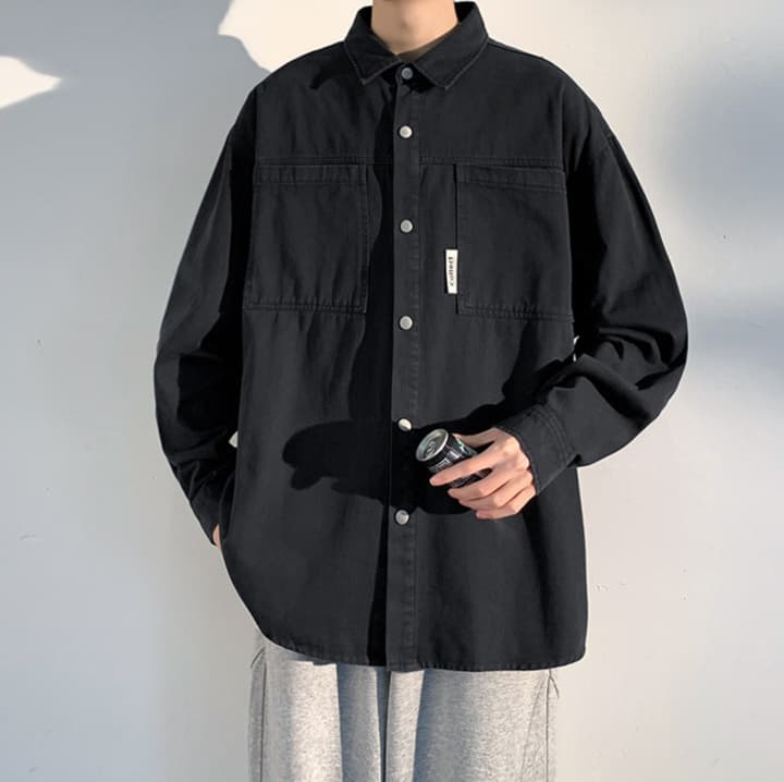 黒シャツ ワークデザイン シャツジャケット