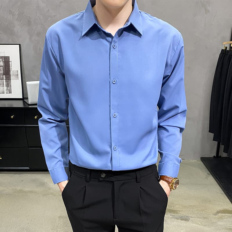 黒シャツ シンプル上質スタイリッシュ長袖シャツ