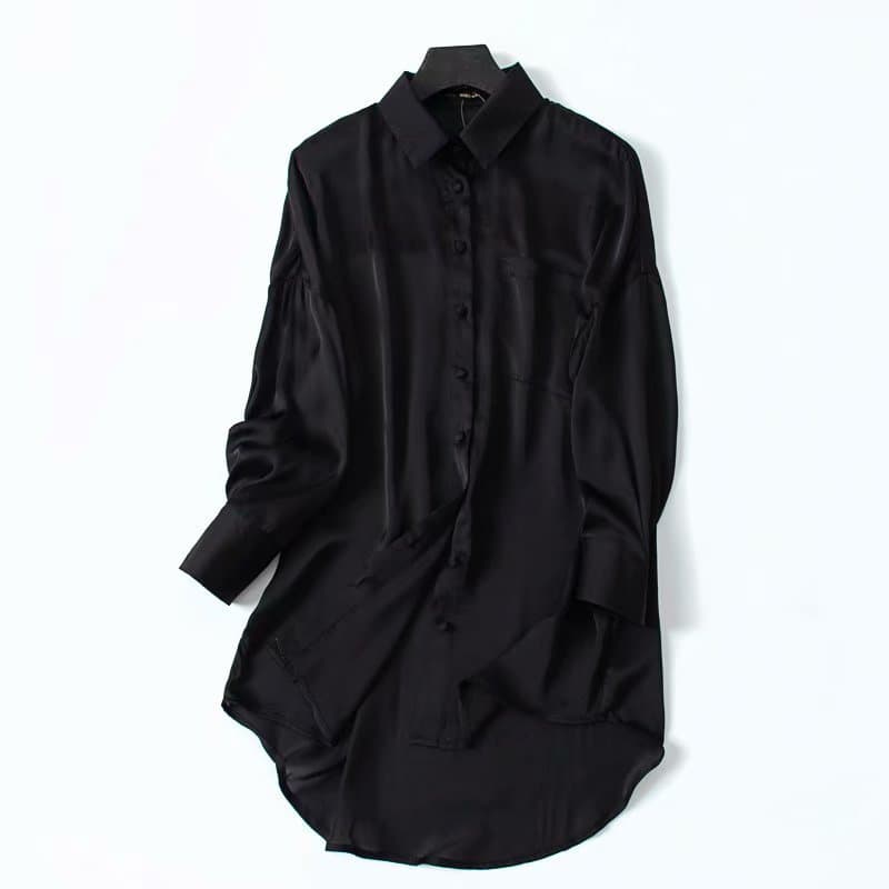 黒シャツ シンプル上質ロングシャツ