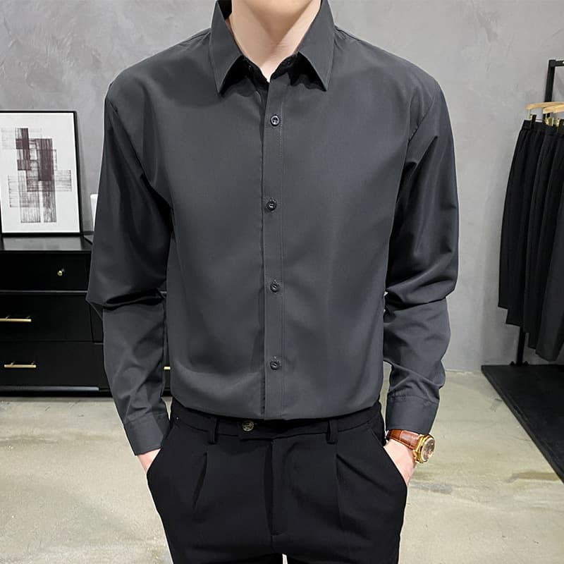 黒シャツ シンプル上質スタイリッシュ長袖シャツ