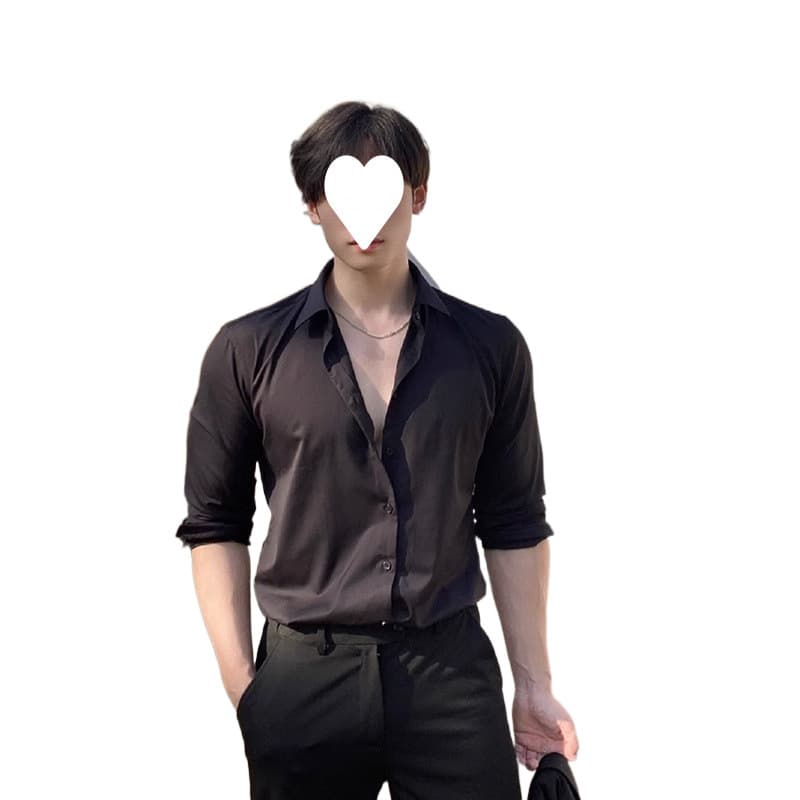 黒シャツ シンプル長袖デザインシャツ