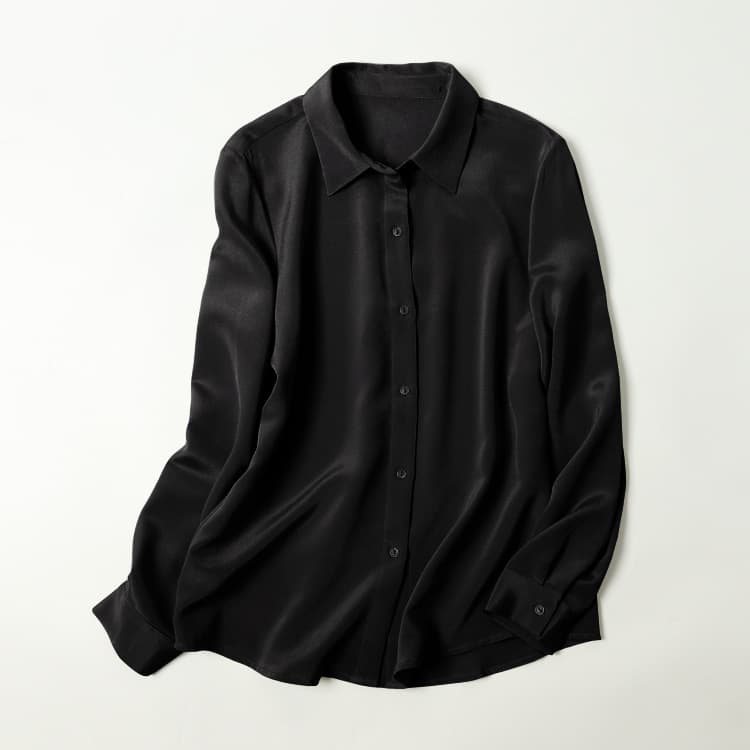 黒シャツ 上質シルク光沢シャツ