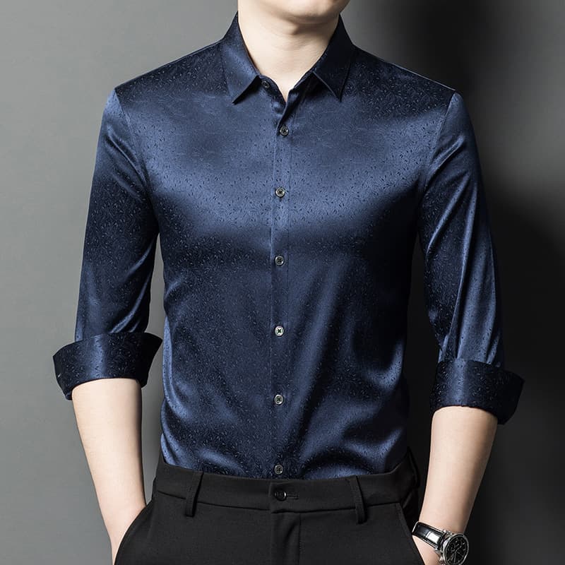 黒シャツ 上質シルク光沢ドレスシャツ