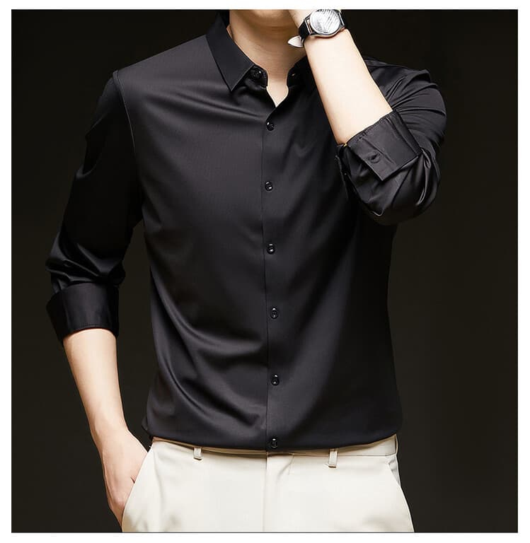 黒シャツ シルエット美シルエット 光沢ドレスシャツ