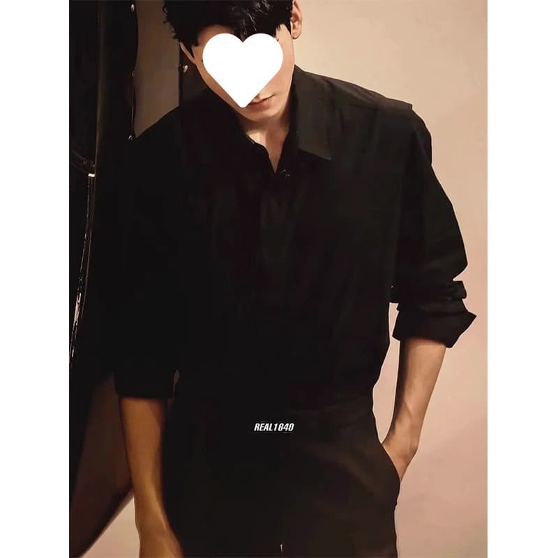 黒シャツ シンプル長袖デザインシャツ