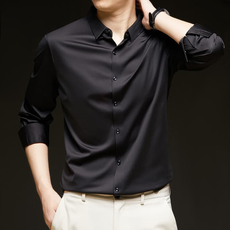 黒シャツ シルエット美シルエット 光沢ドレスシャツ