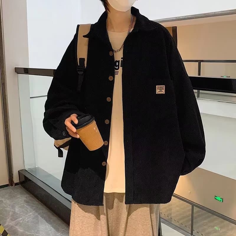 黒シャツ コーデュロイ素材オーバーサイズシャツ