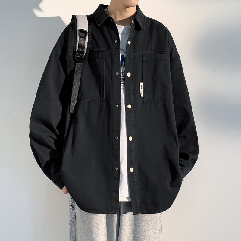 黒シャツ ワークデザイン シャツジャケット